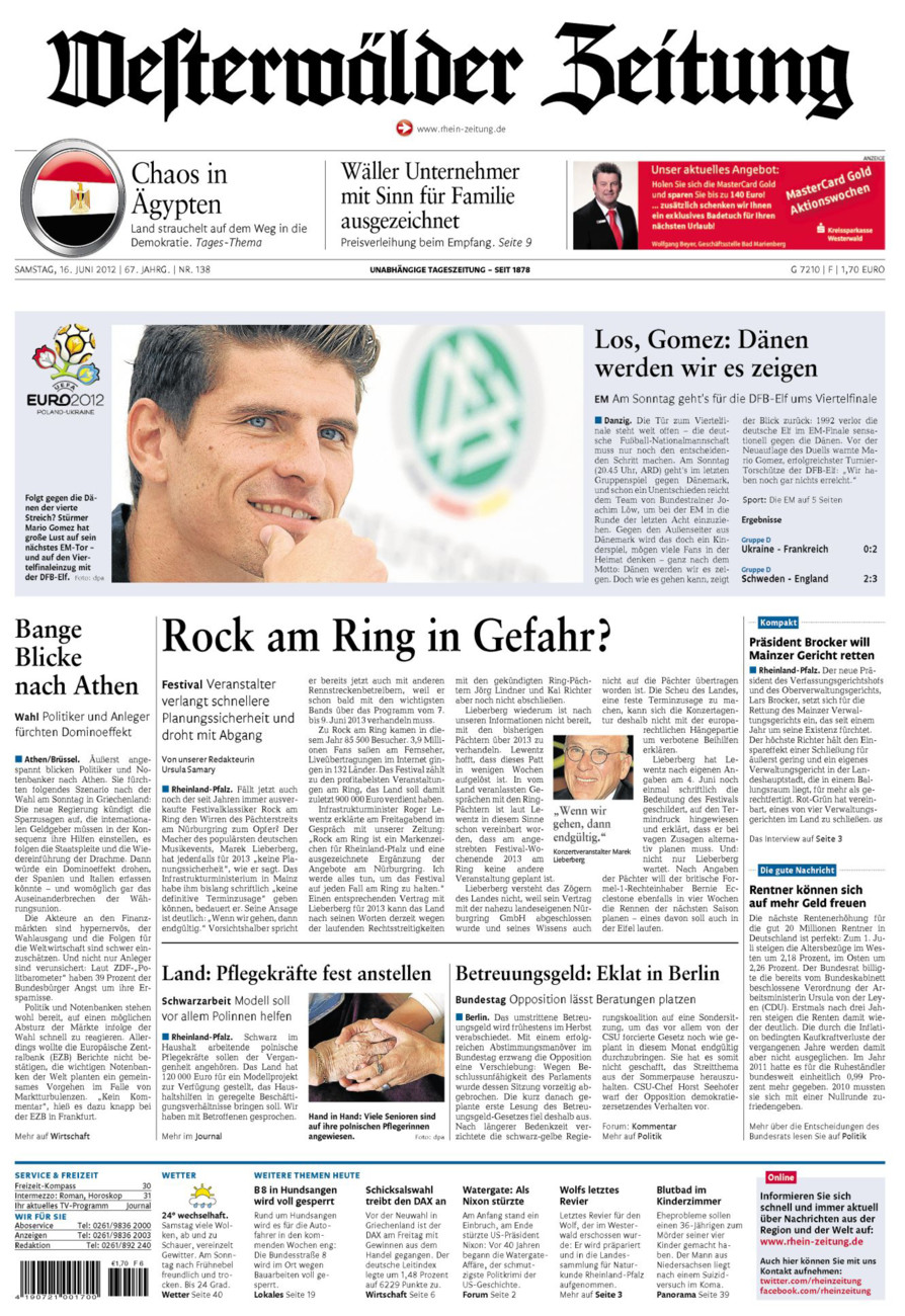 Westerwälder Zeitung vom Samstag, 16.06.2012