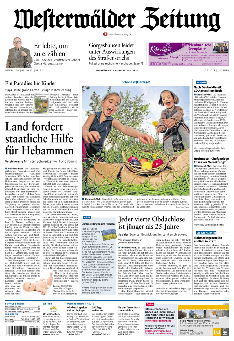 Westerwälder Zeitung vom Samstag, 19.04.2014