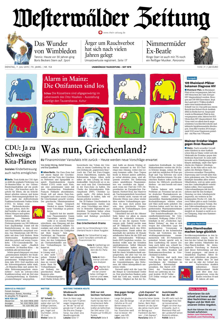 Westerwälder Zeitung vom Dienstag, 07.07.2015