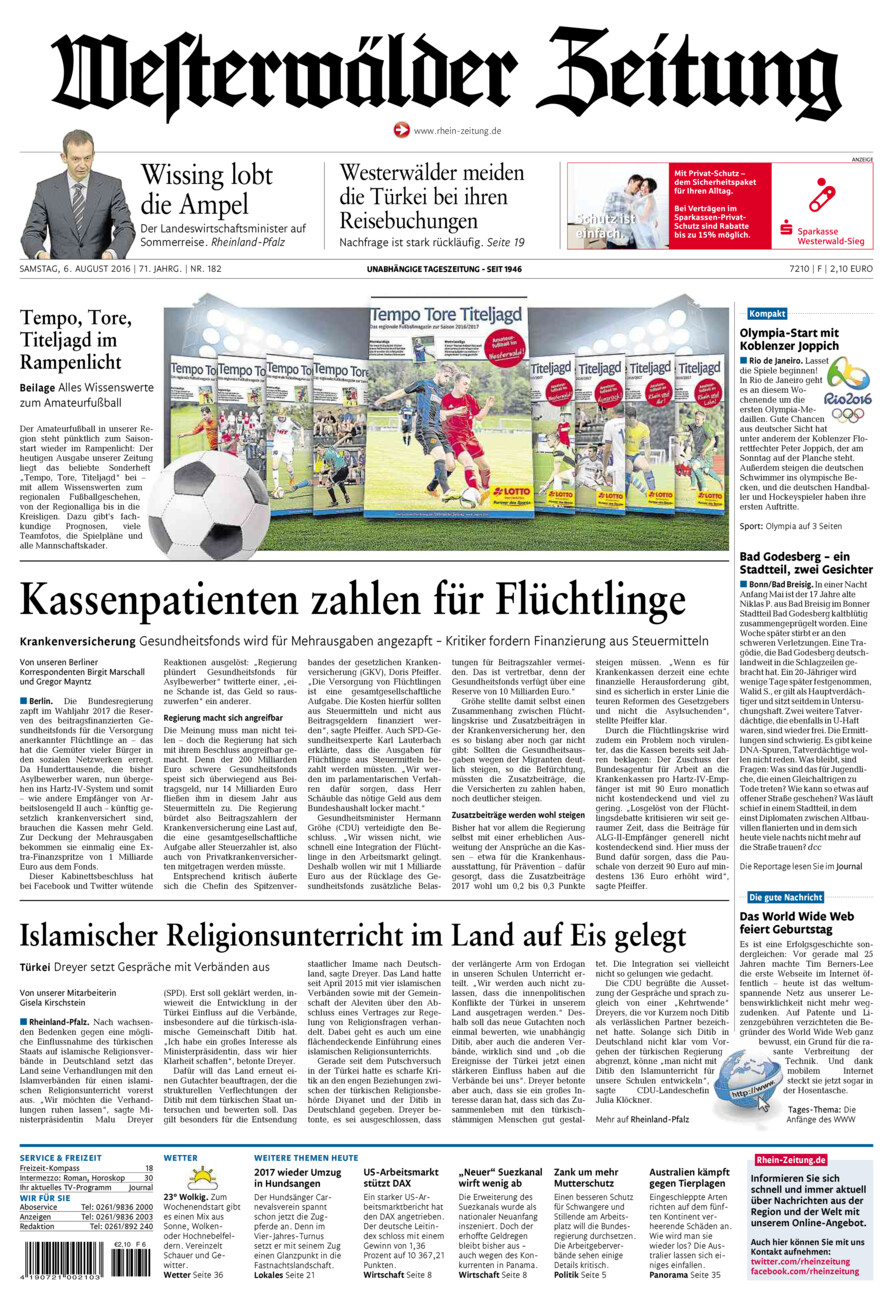 Westerwälder Zeitung vom Samstag, 06.08.2016
