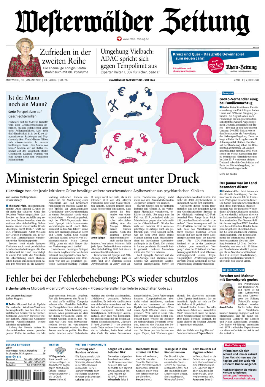 Westerwälder Zeitung vom Mittwoch, 31.01.2018
