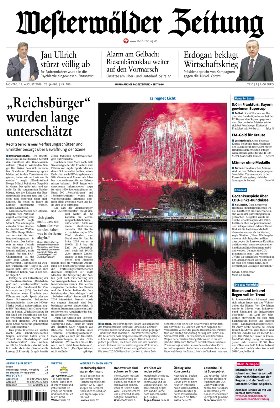 Westerwälder Zeitung vom Montag, 13.08.2018