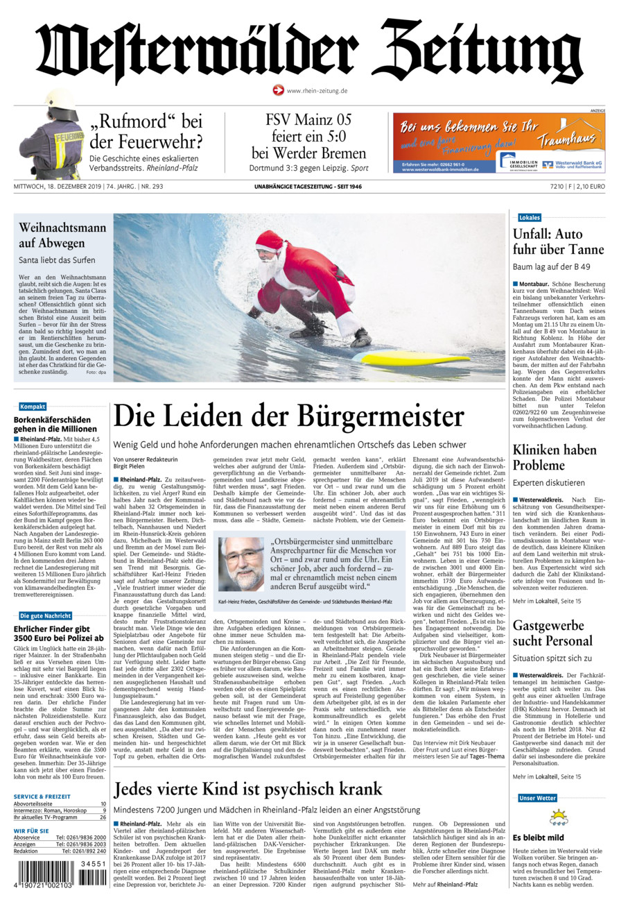 Westerwälder Zeitung vom Mittwoch, 18.12.2019