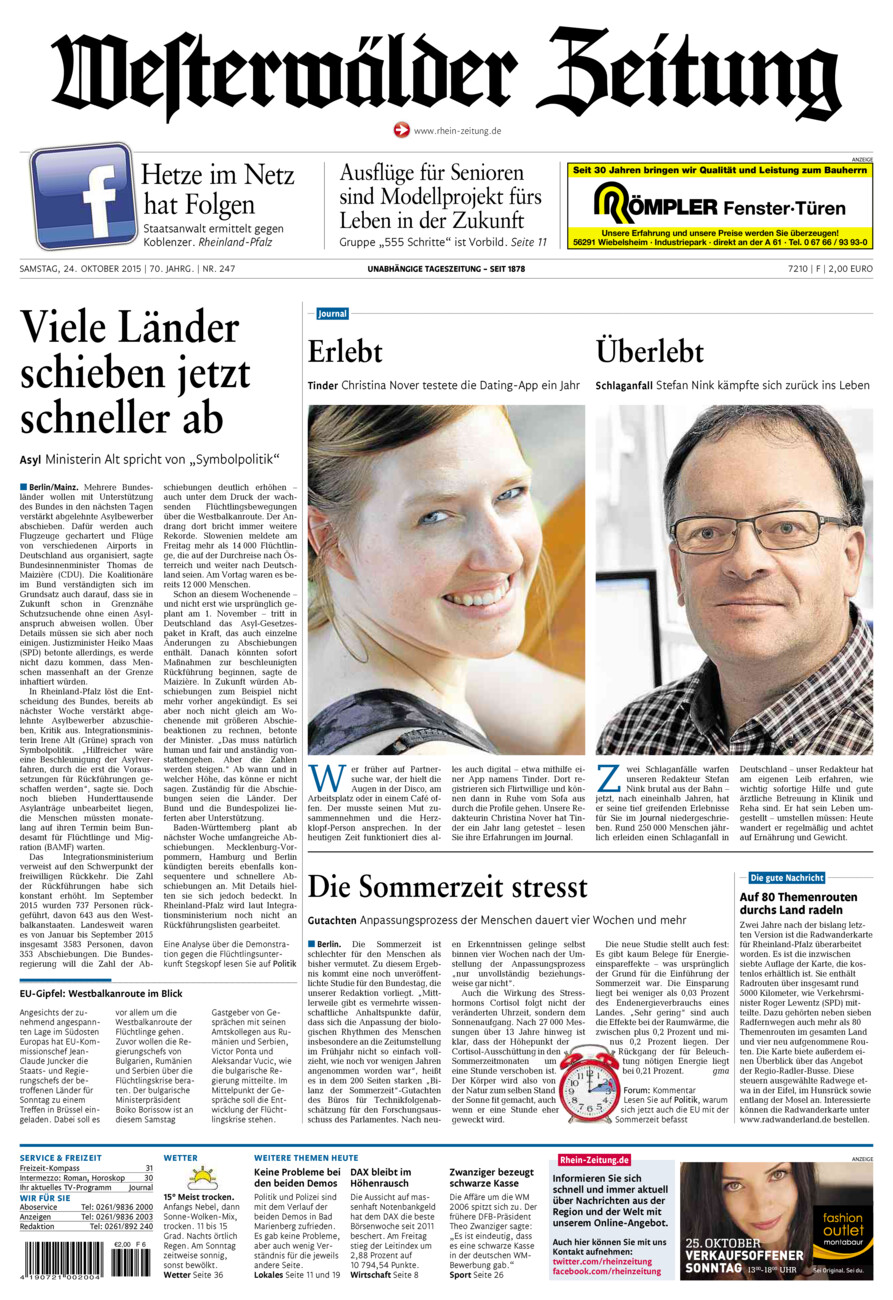 Westerwälder Zeitung vom Samstag, 24.10.2015