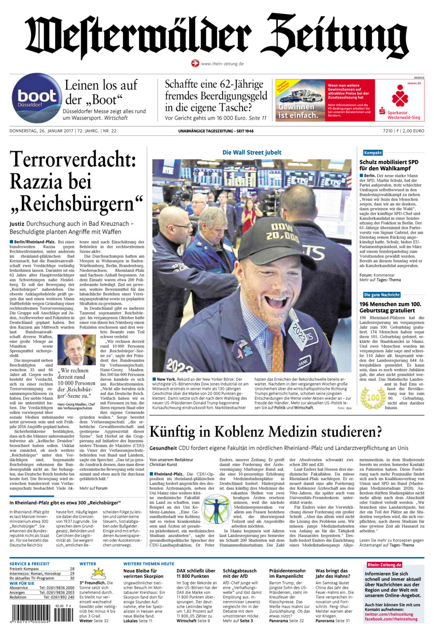 Westerwälder Zeitung vom Donnerstag, 26.01.2017