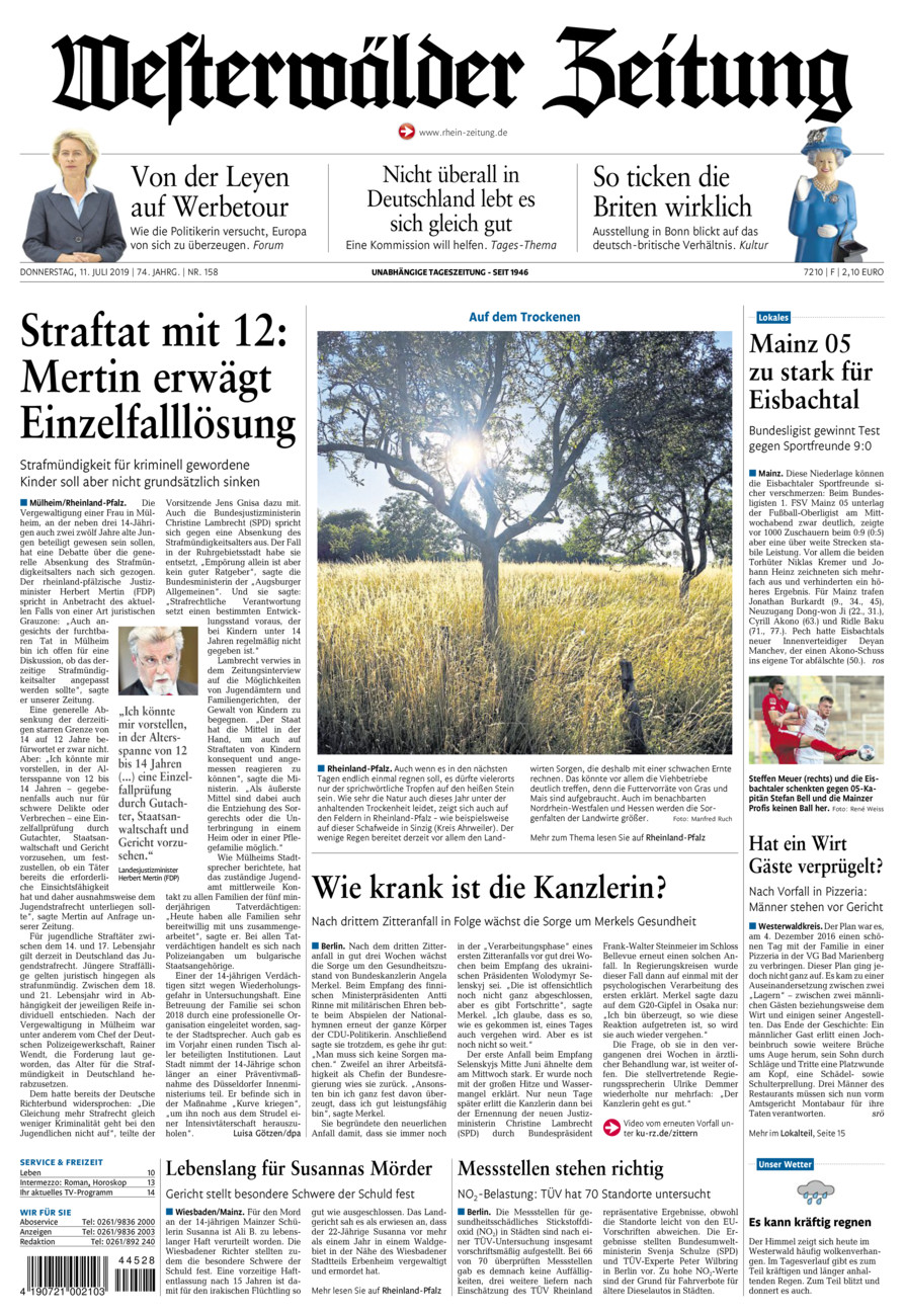 Westerwälder Zeitung vom Donnerstag, 11.07.2019