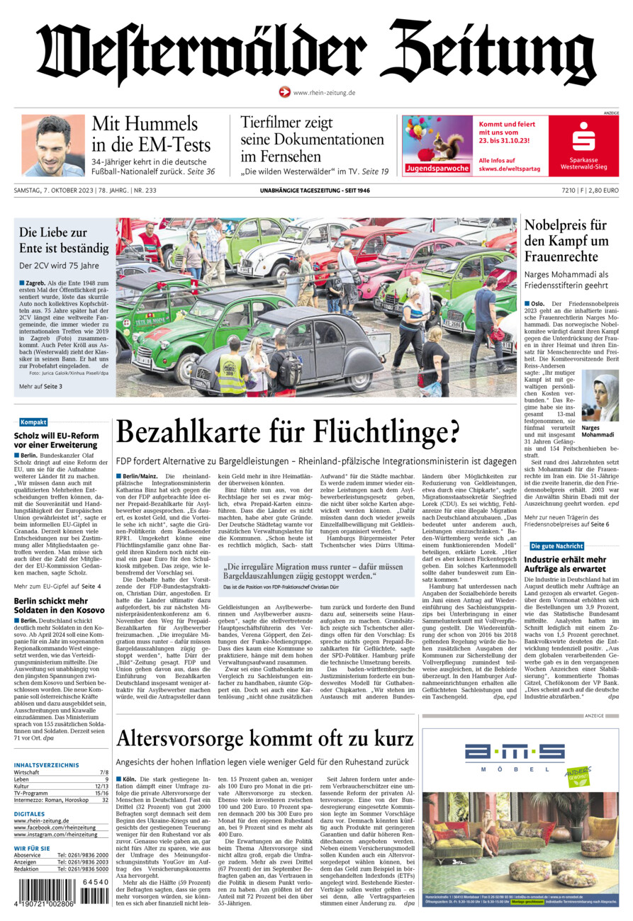 Westerwälder Zeitung vom Samstag, 07.10.2023