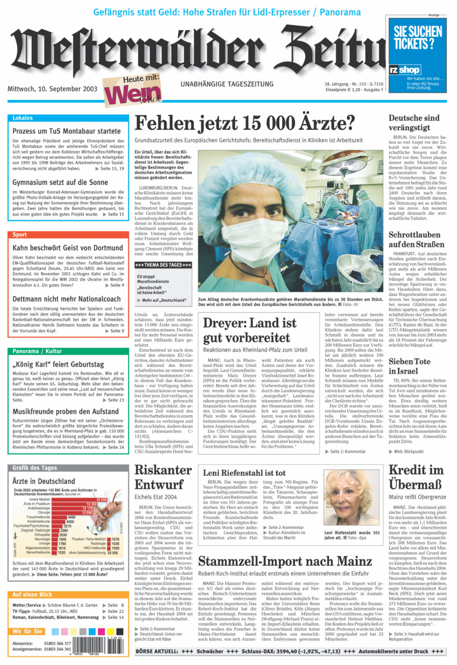 Westerwälder Zeitung vom Mittwoch, 10.09.2003