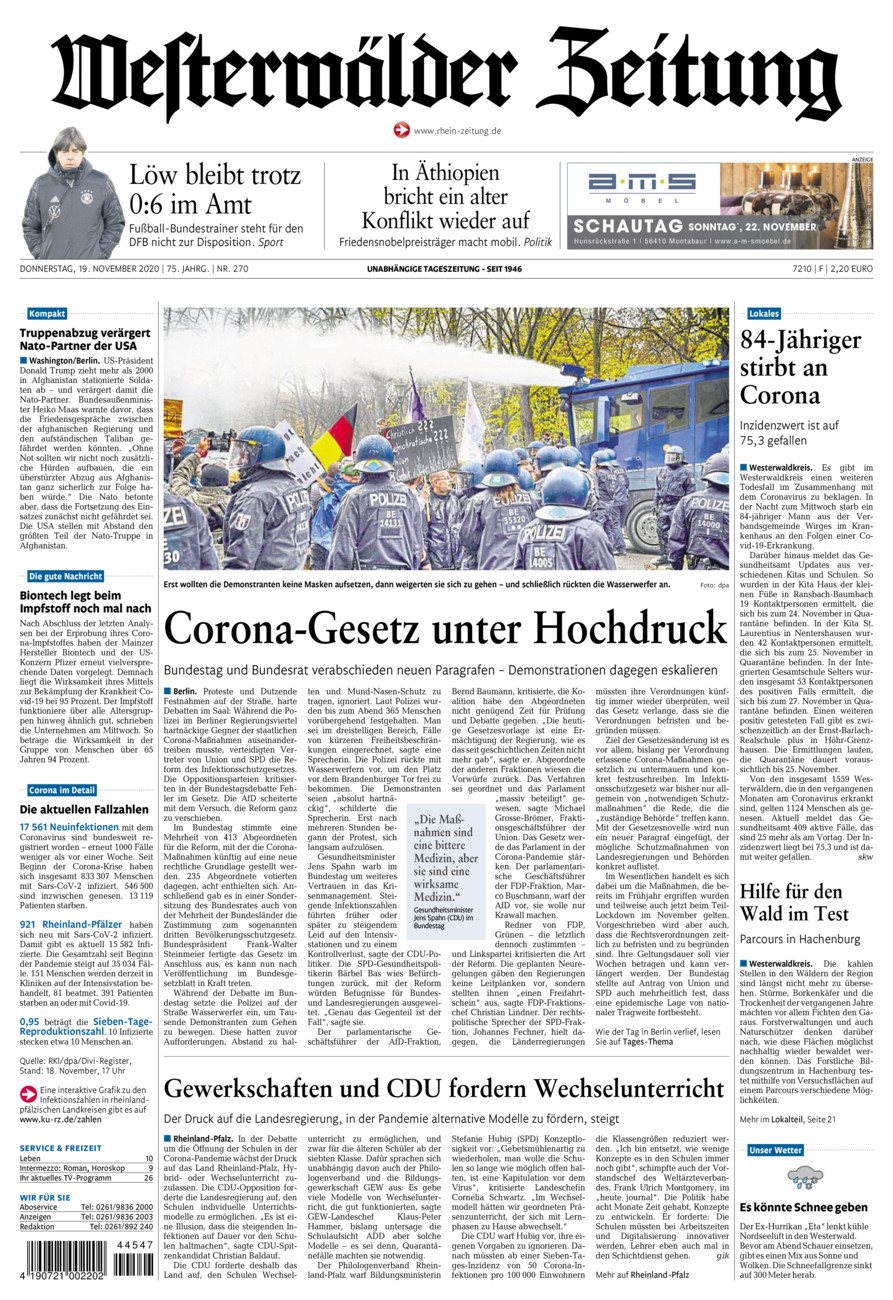 Westerwälder Zeitung vom Donnerstag, 19.11.2020