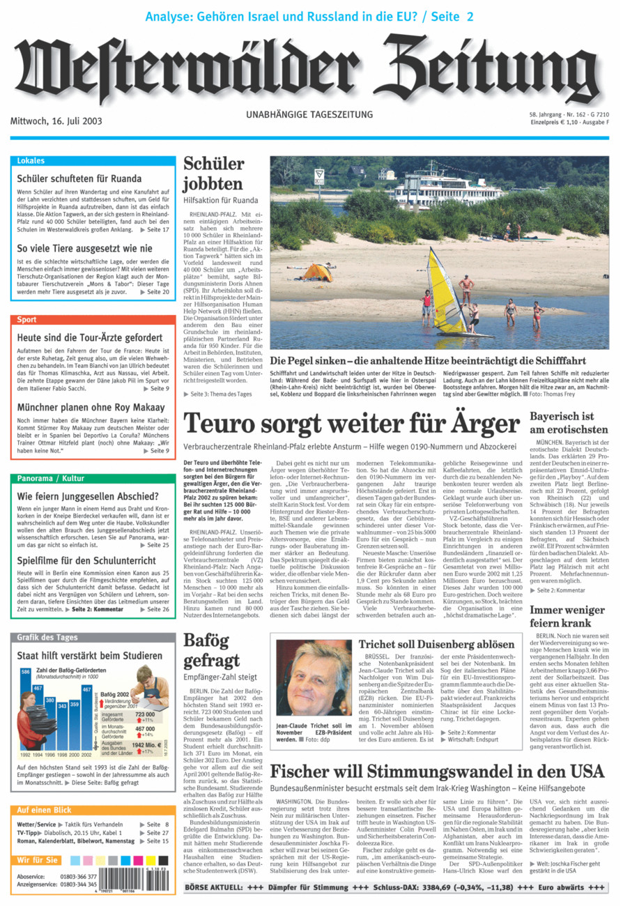 Westerwälder Zeitung vom Mittwoch, 16.07.2003