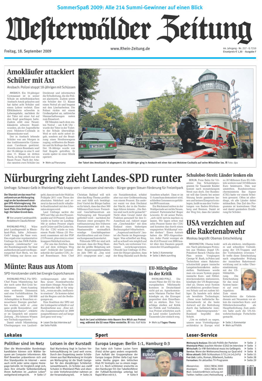 Westerwälder Zeitung vom Freitag, 18.09.2009