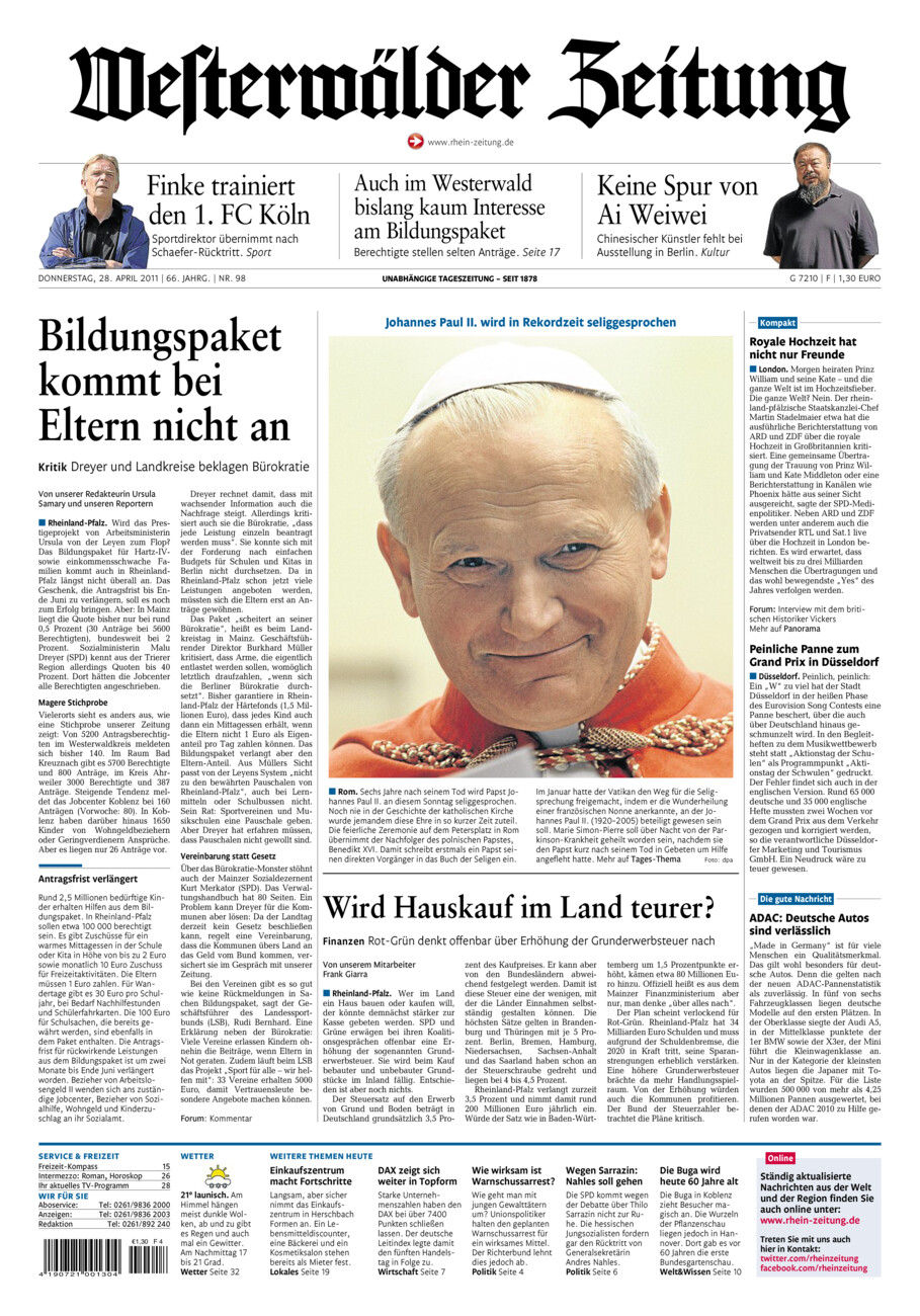 Westerwälder Zeitung vom Donnerstag, 28.04.2011