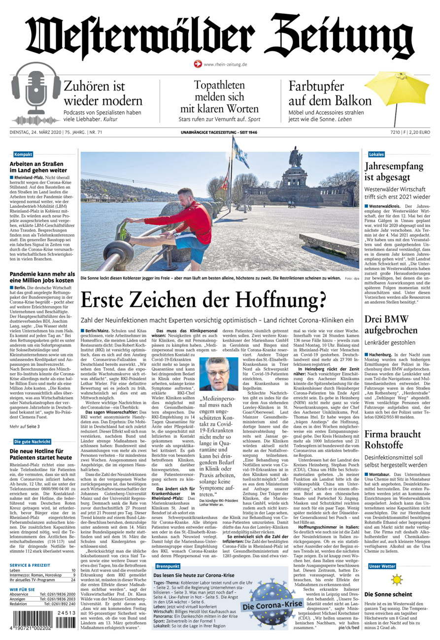 Westerwälder Zeitung vom Dienstag, 24.03.2020