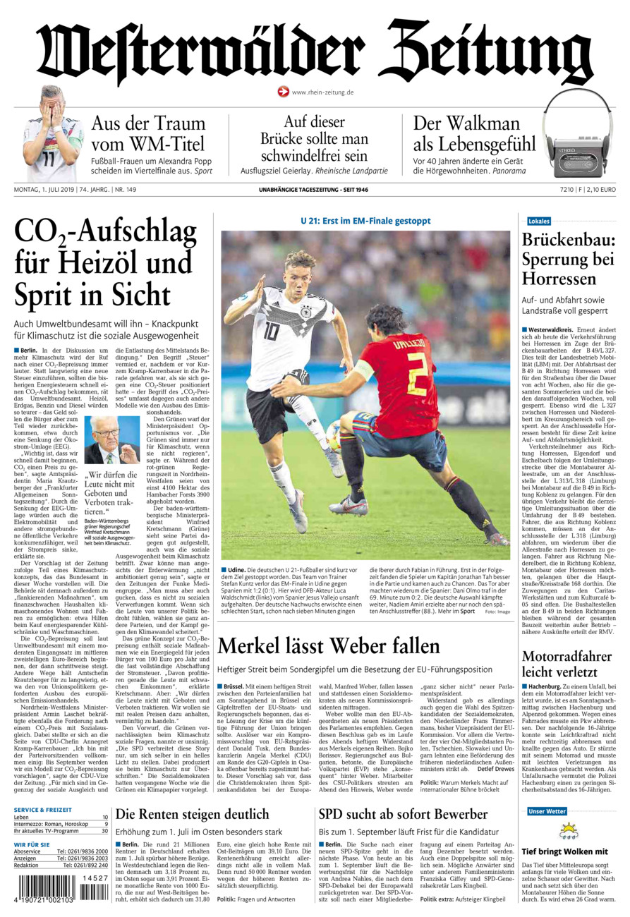 Westerwälder Zeitung vom Montag, 01.07.2019