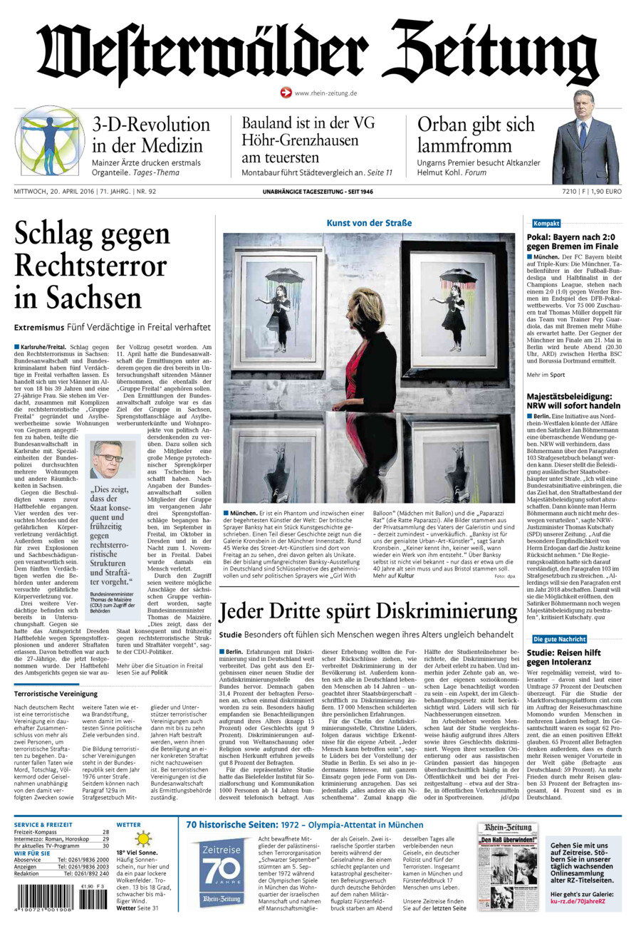 Westerwälder Zeitung vom Mittwoch, 20.04.2016