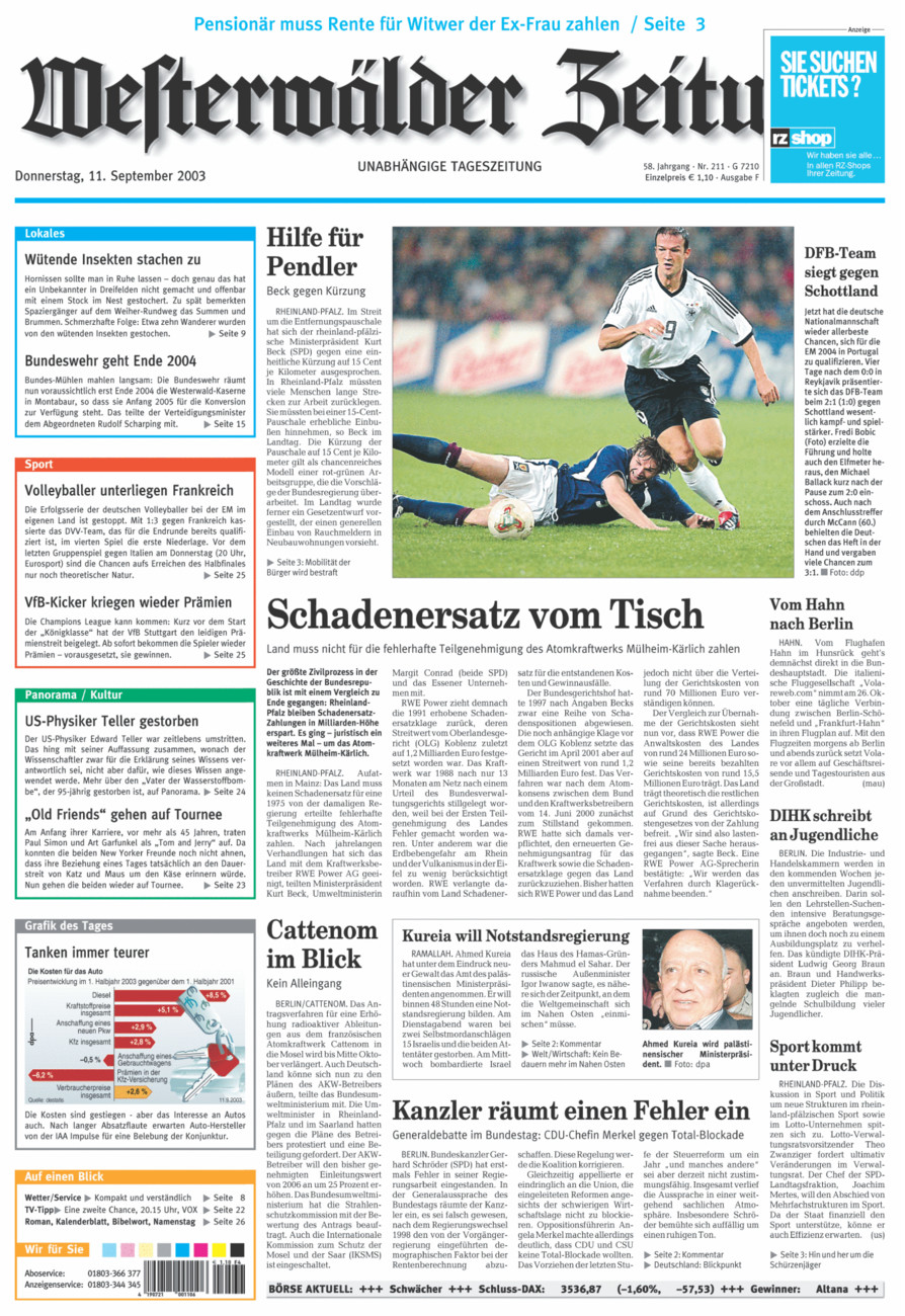 Westerwälder Zeitung vom Donnerstag, 11.09.2003