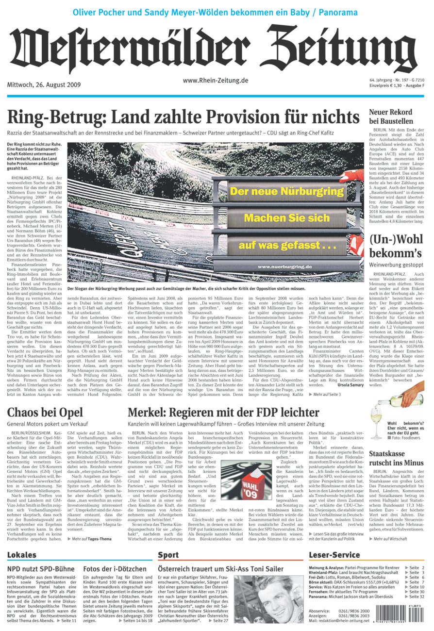 Westerwälder Zeitung vom Mittwoch, 26.08.2009