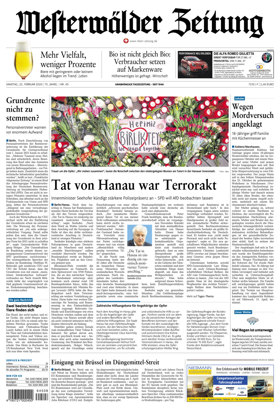 Westerwälder Zeitung vom Samstag, 22.02.2020