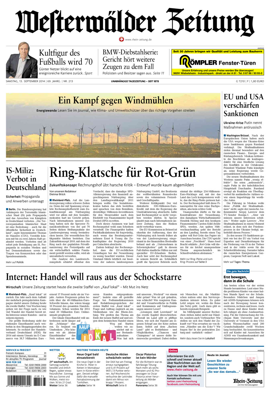 Westerwälder Zeitung vom Samstag, 13.09.2014