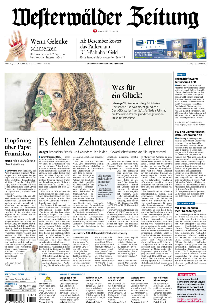 Westerwälder Zeitung vom Freitag, 12.10.2018