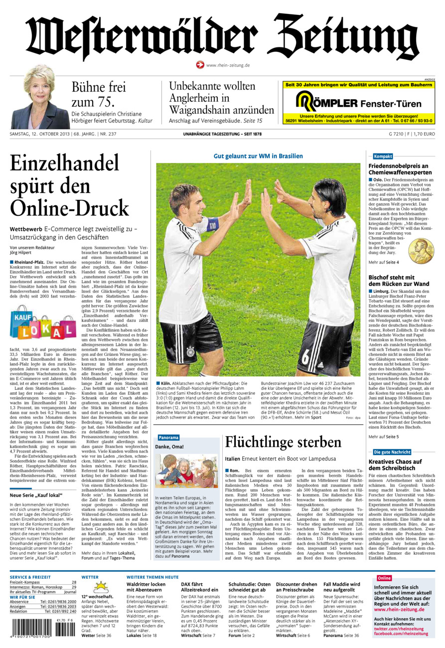Westerwälder Zeitung vom Samstag, 12.10.2013