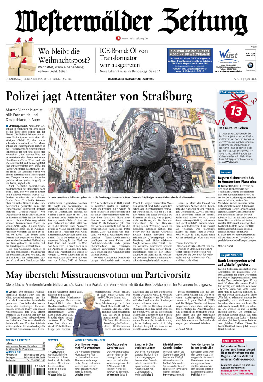 Westerwälder Zeitung vom Donnerstag, 13.12.2018