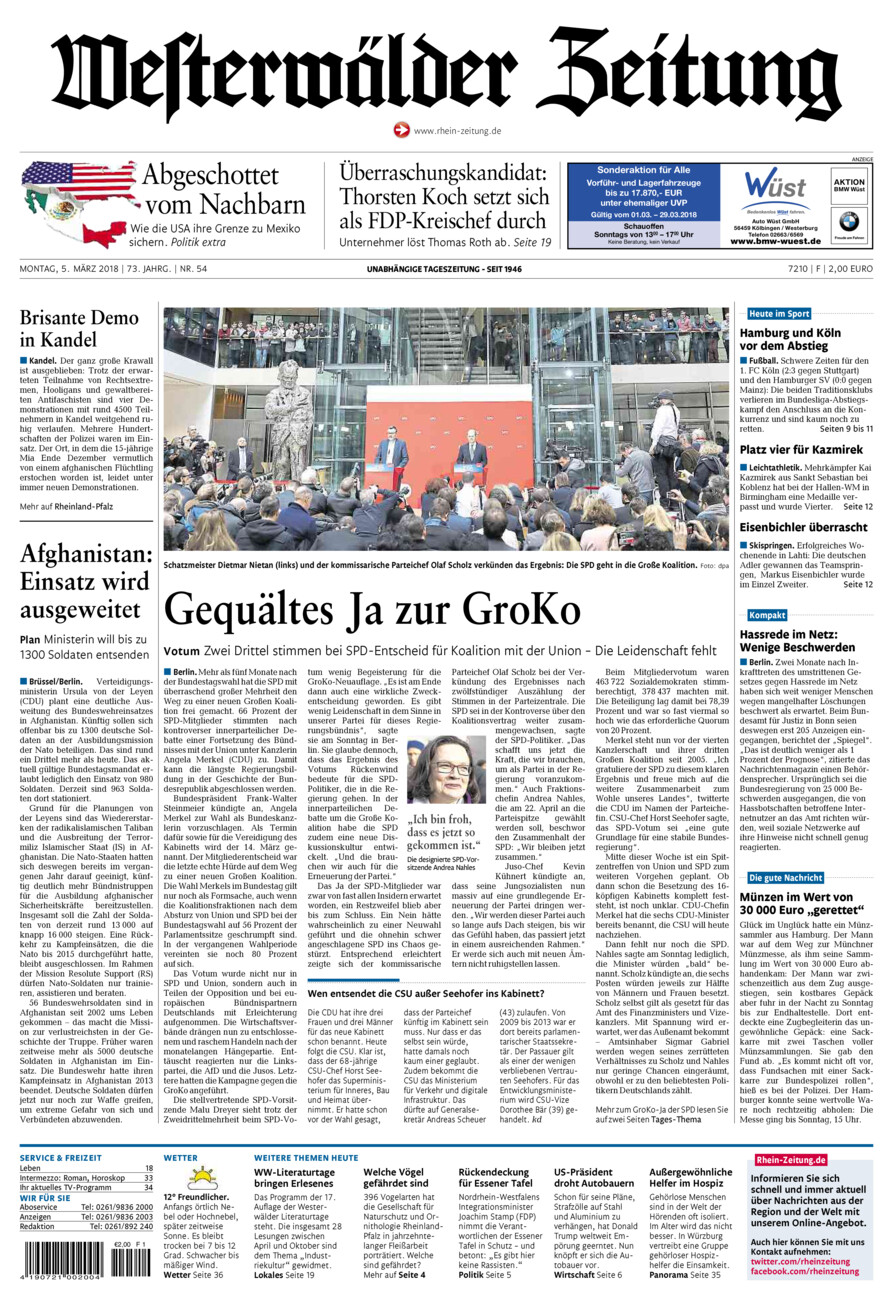 Westerwälder Zeitung vom Montag, 05.03.2018