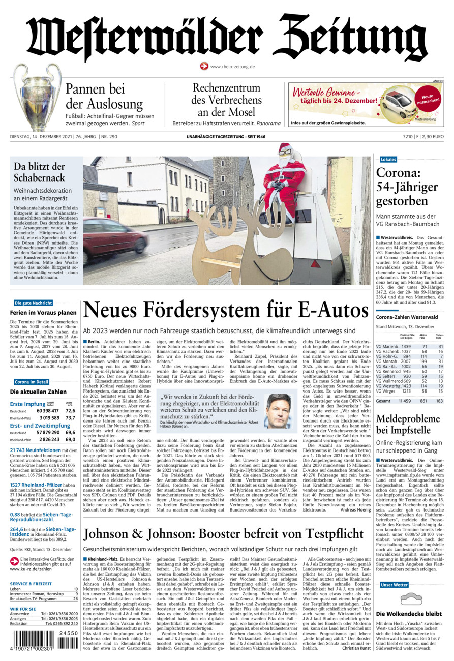 Westerwälder Zeitung vom Dienstag, 14.12.2021