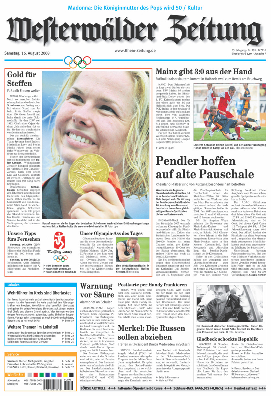 Westerwälder Zeitung vom Samstag, 16.08.2008
