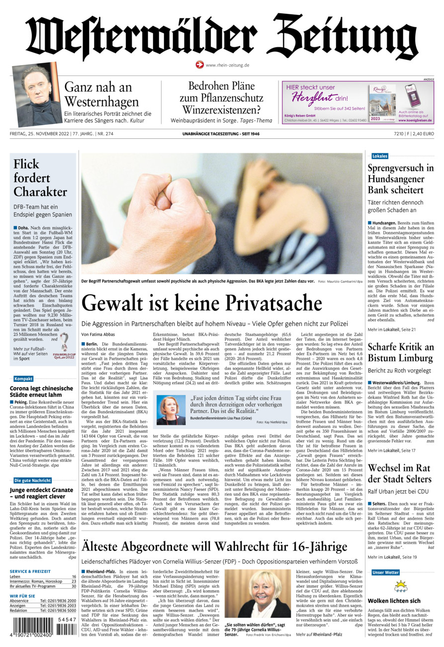 Westerwälder Zeitung vom Freitag, 25.11.2022