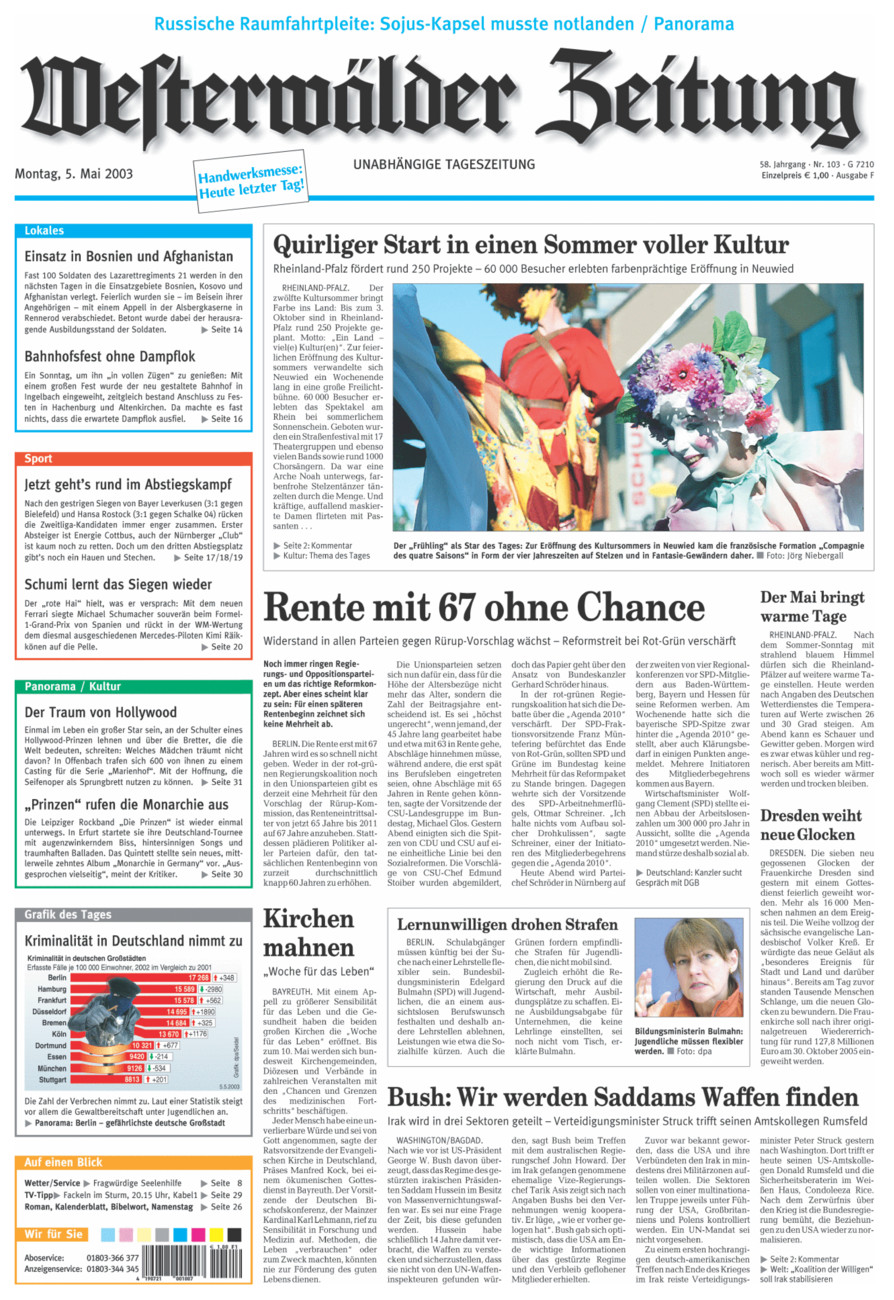 Westerwälder Zeitung vom Montag, 05.05.2003