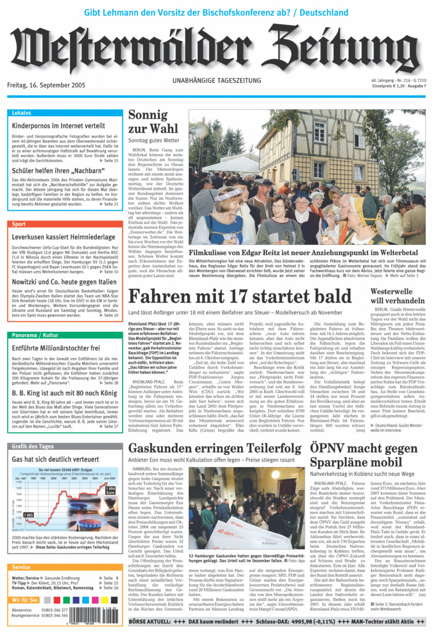 Westerwälder Zeitung vom Freitag, 16.09.2005
