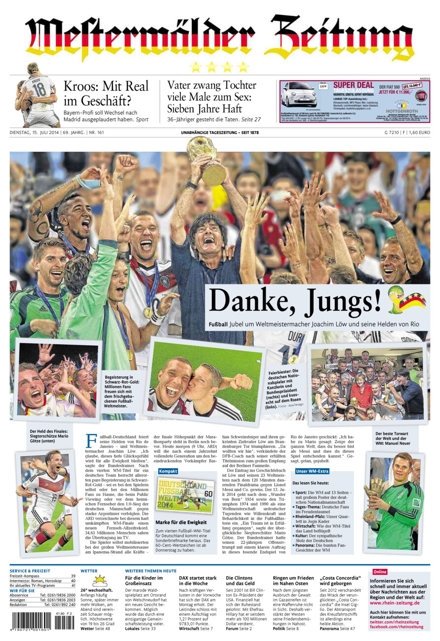 Westerwälder Zeitung vom Dienstag, 15.07.2014