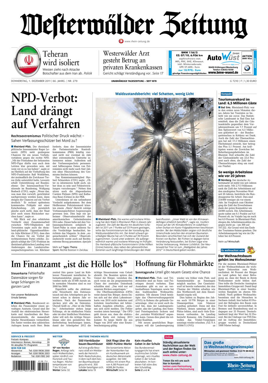 Westerwälder Zeitung vom Donnerstag, 01.12.2011