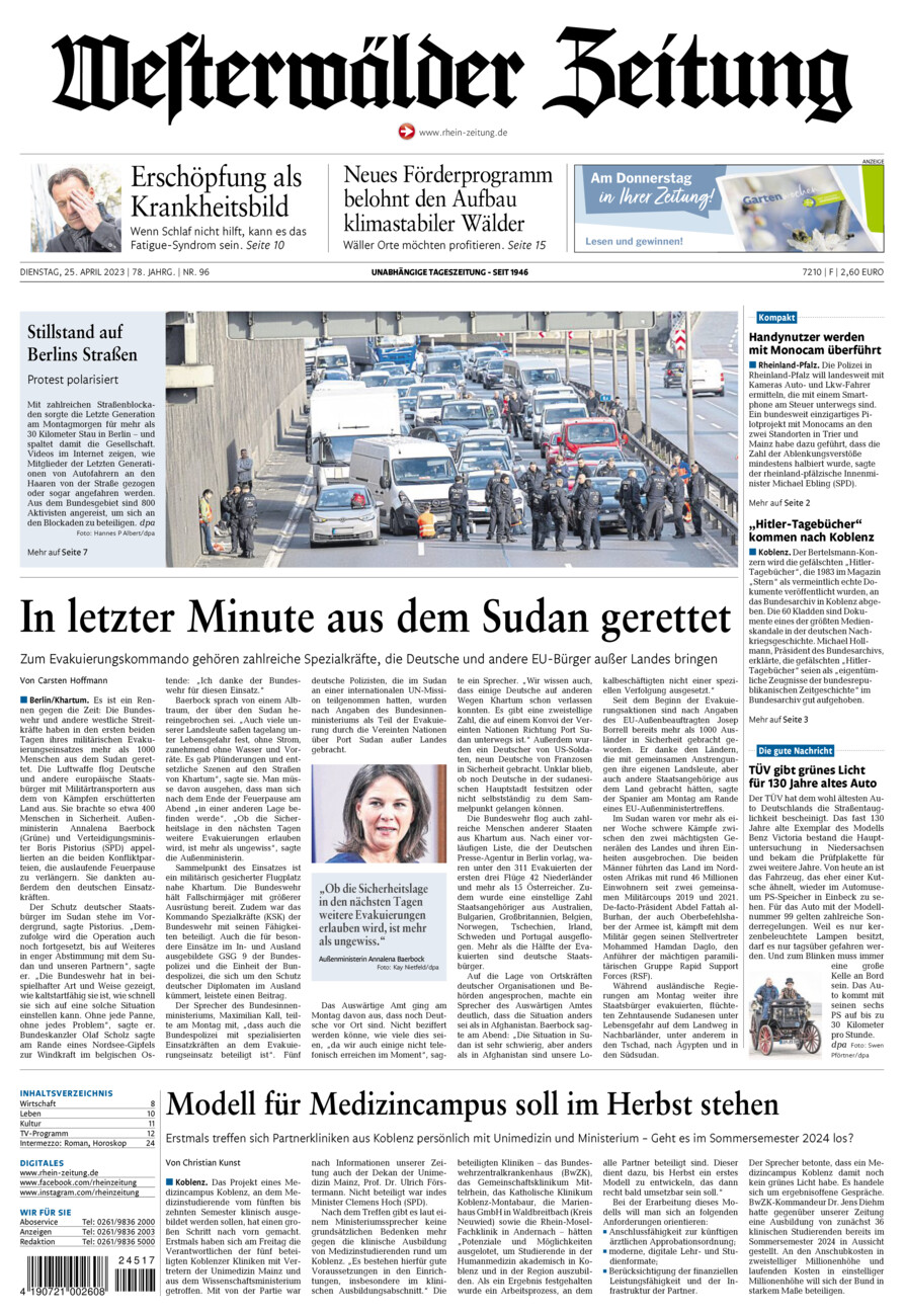 Westerwälder Zeitung vom Dienstag, 25.04.2023