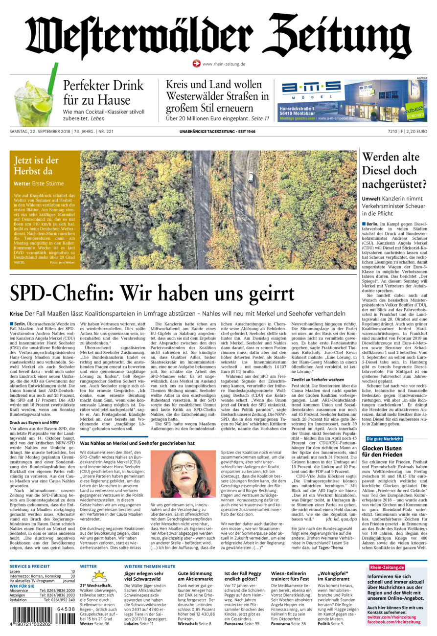 Westerwälder Zeitung vom Samstag, 22.09.2018