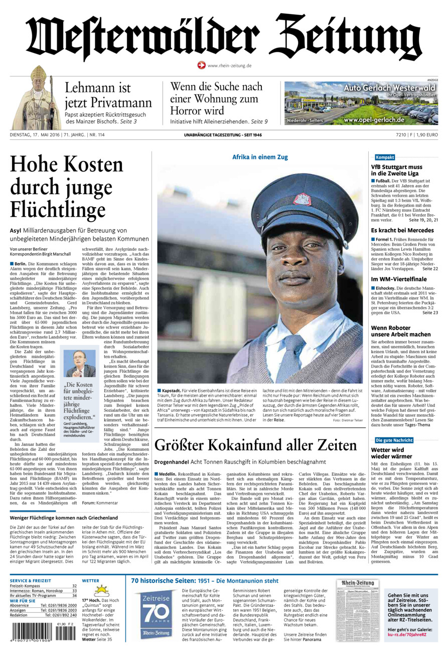 Westerwälder Zeitung vom Dienstag, 17.05.2016