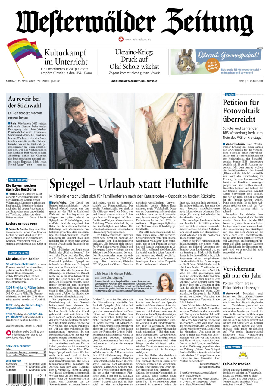 Westerwälder Zeitung vom Montag, 11.04.2022
