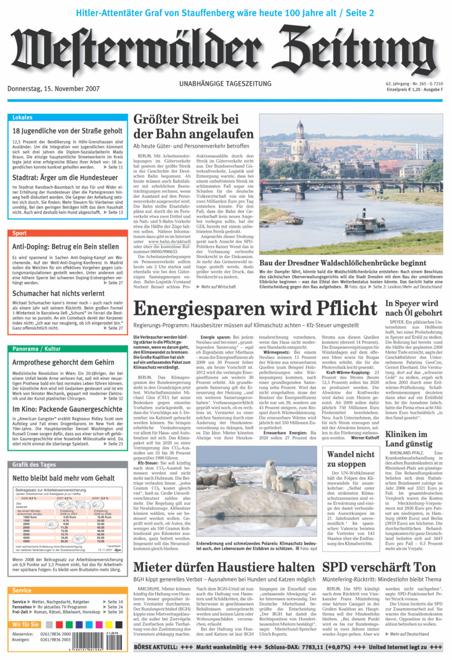 Westerwälder Zeitung vom Donnerstag, 15.11.2007