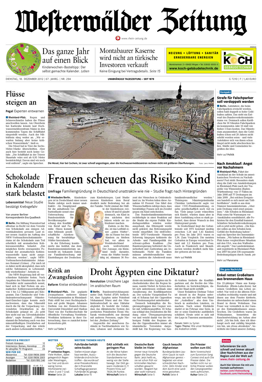 Westerwälder Zeitung vom Dienstag, 18.12.2012