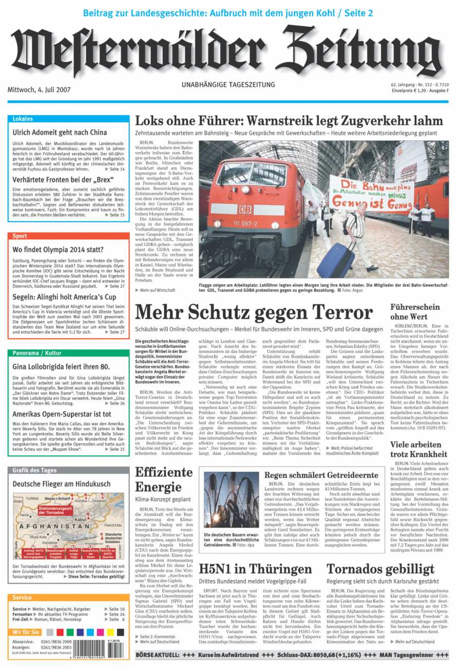 Westerwälder Zeitung vom Mittwoch, 04.07.2007