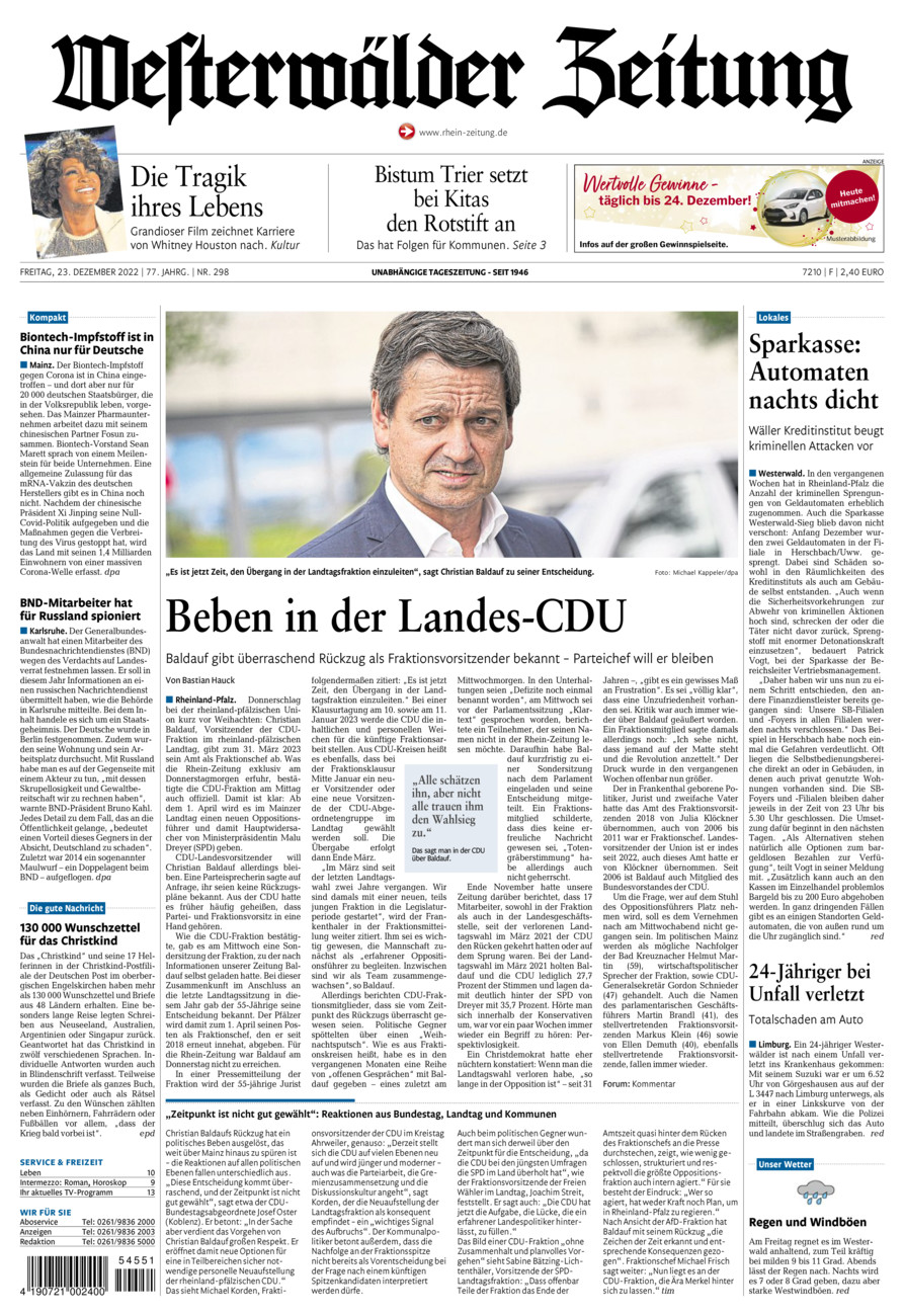 Westerwälder Zeitung vom Freitag, 23.12.2022