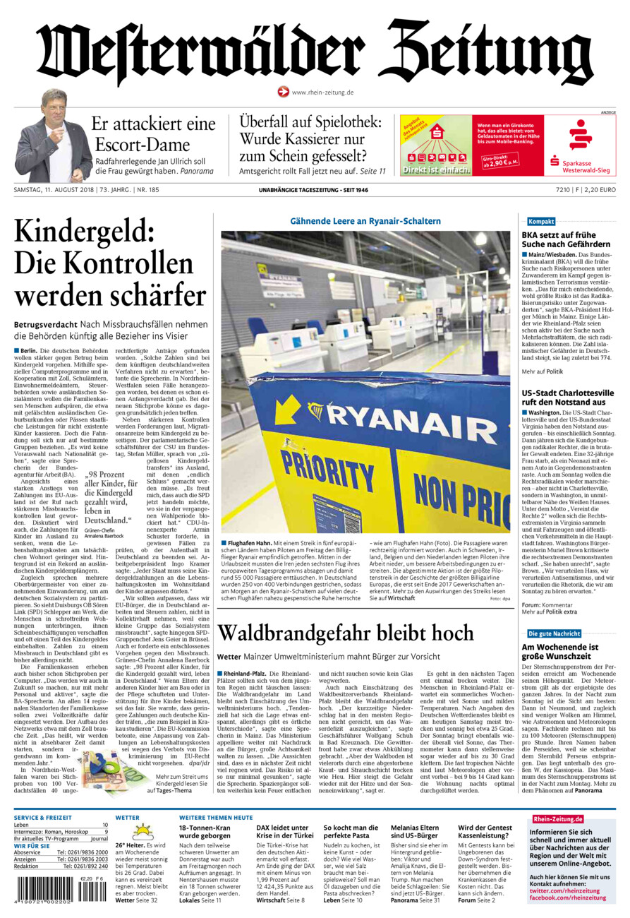 Westerwälder Zeitung vom Samstag, 11.08.2018