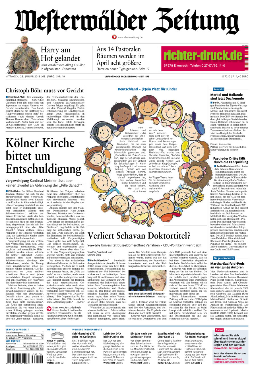 Westerwälder Zeitung vom Mittwoch, 23.01.2013