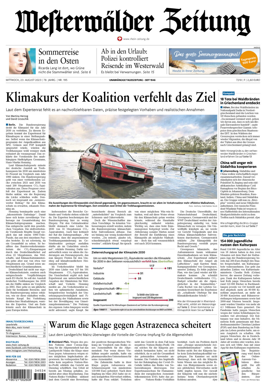 Westerwälder Zeitung vom Mittwoch, 23.08.2023