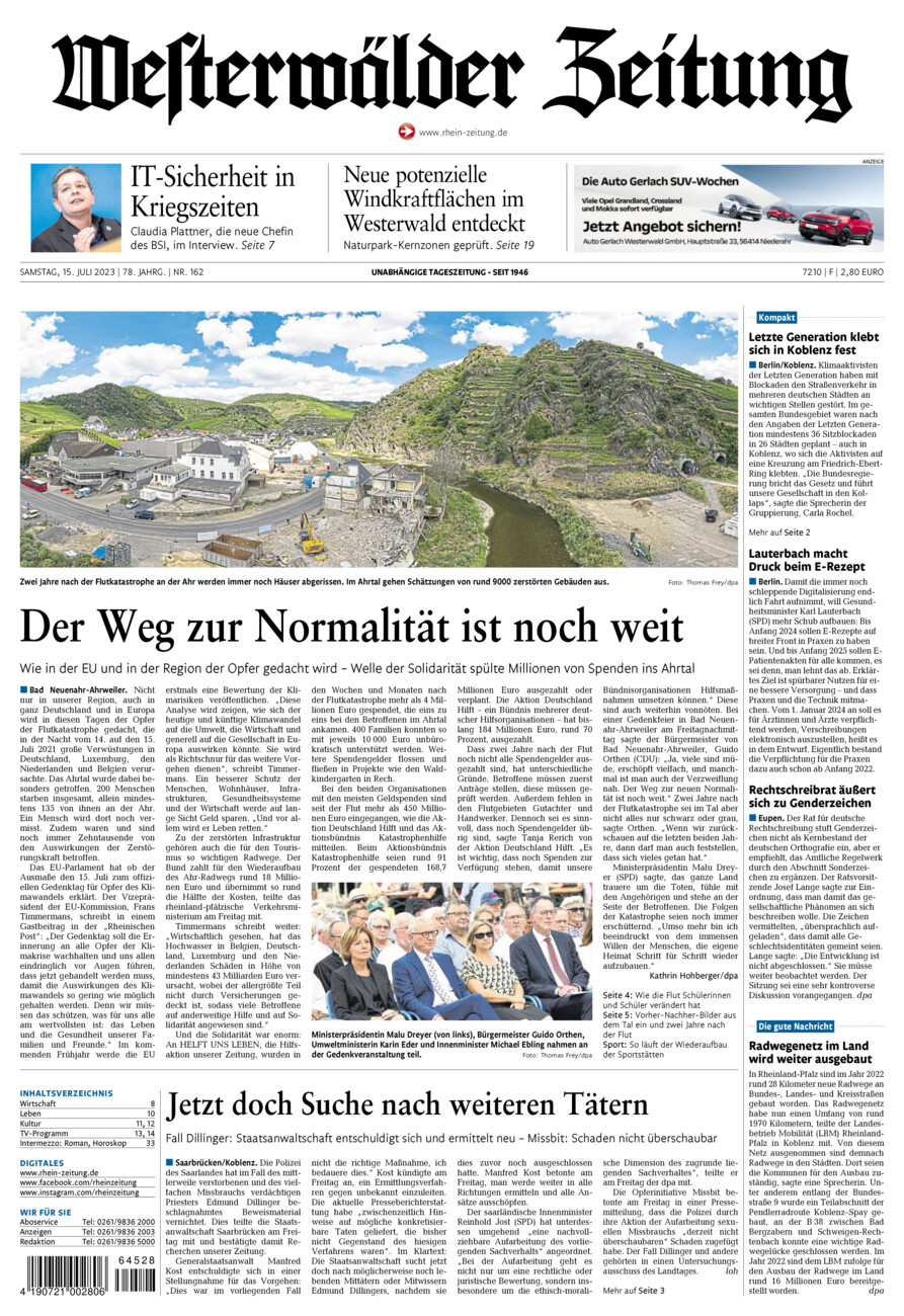 Westerwälder Zeitung vom Samstag, 15.07.2023