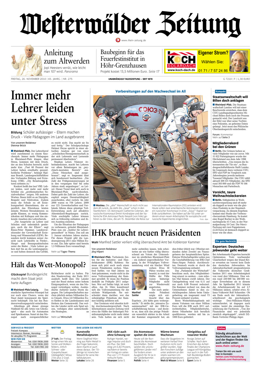 Westerwälder Zeitung vom Freitag, 26.11.2010