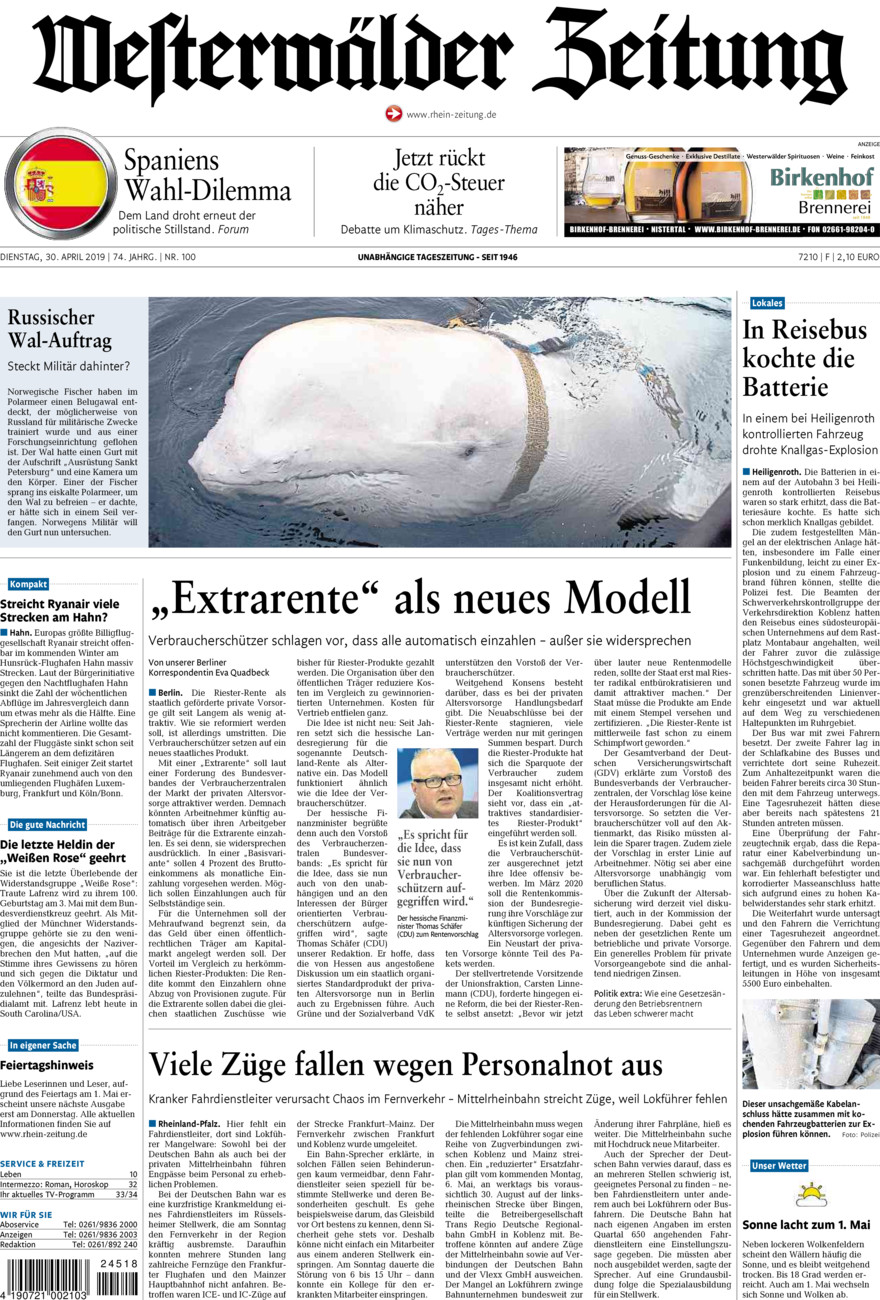 Westerwälder Zeitung vom Dienstag, 30.04.2019