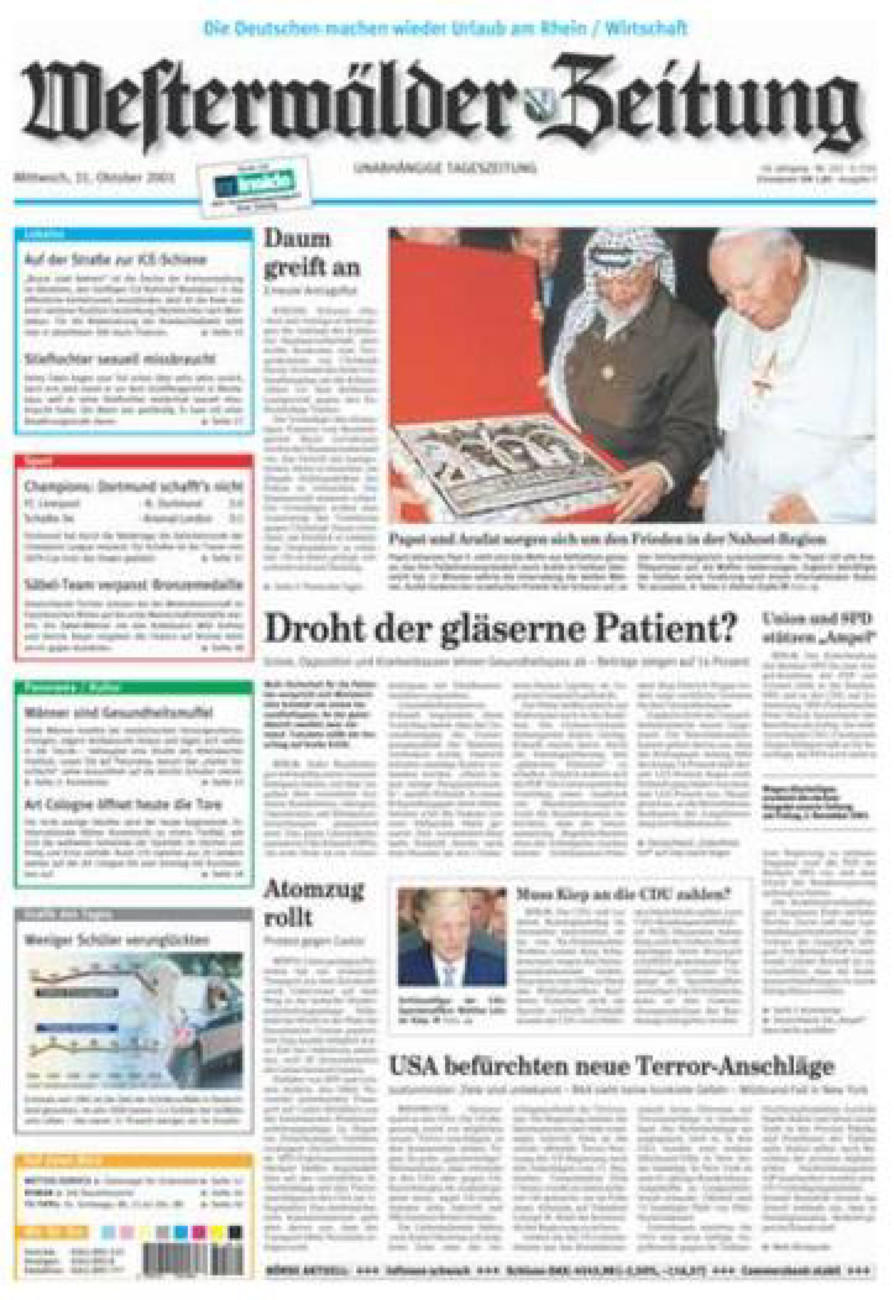 Westerwälder Zeitung vom Mittwoch, 31.10.2001