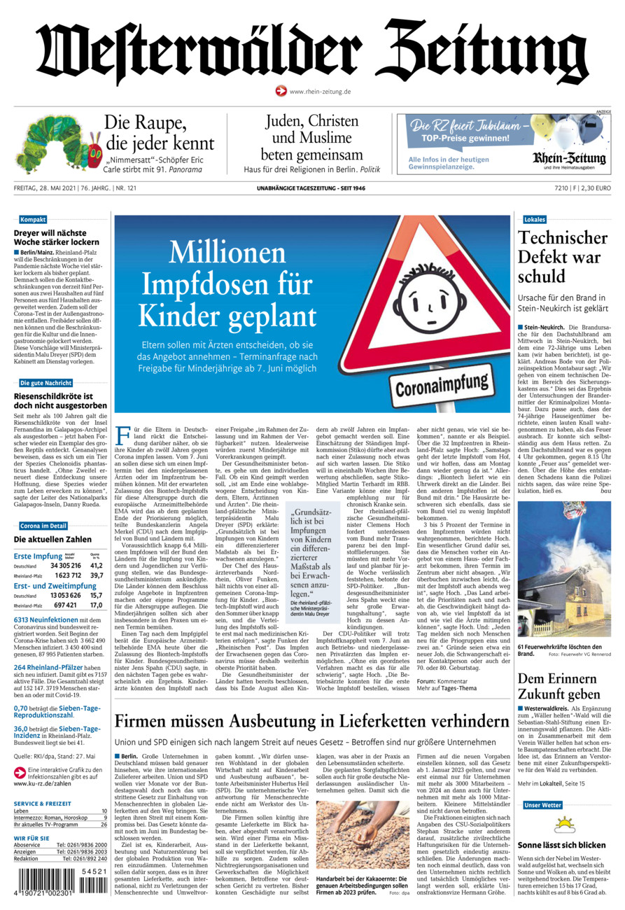 Westerwälder Zeitung vom Freitag, 28.05.2021